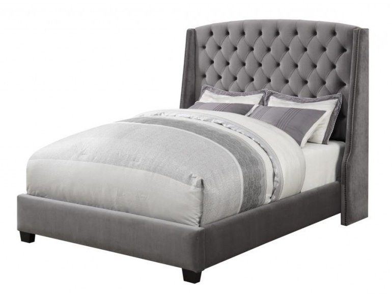 Pissarro Wingback Grey Velvet Upholstered Bed By Coaster Sku B300515